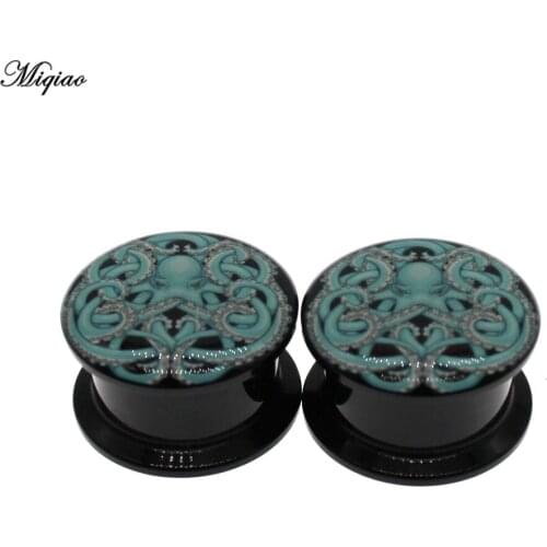 Miqiao 2pcs Popular Acrylic Ear Expander Green Octopus Earplugs 8mm-25mm Body Exquisite Piercing Jewelry