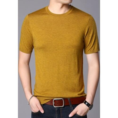 Men Wool Shirt Sexy Male O-Neck Knit Shirt Solid Short Sleeve Thin Sweater Jumpers