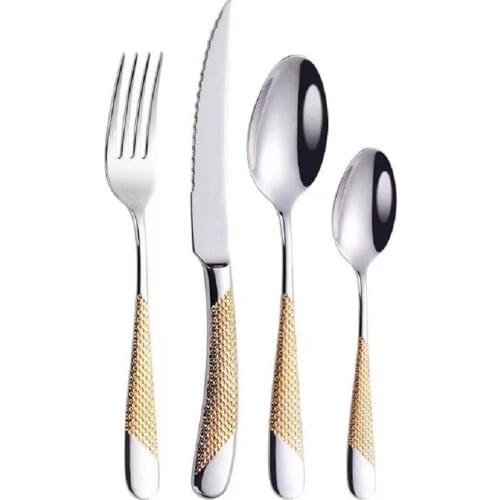 4-piece European-style golden cutlery set, stainless steel cutlery set, including knife/fork/spoon/tea spoon