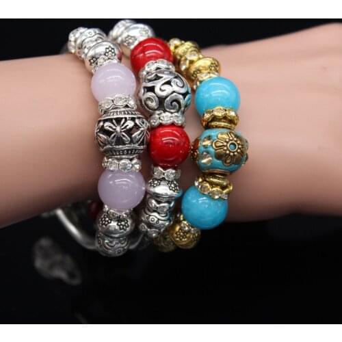 2021 New Bohemian Style Bracelet Love Heart Pendant Bracelet Vintage Colorful Beaded Charm Bangle for Fashion Women Gift