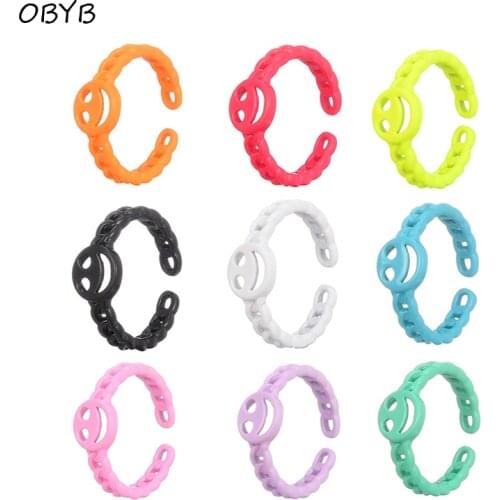 2021 New Handmade Candy Color Smiley Face Rings For Women Happy Face Adjustable Opening Chains Rings Girl Jewelry Accessories