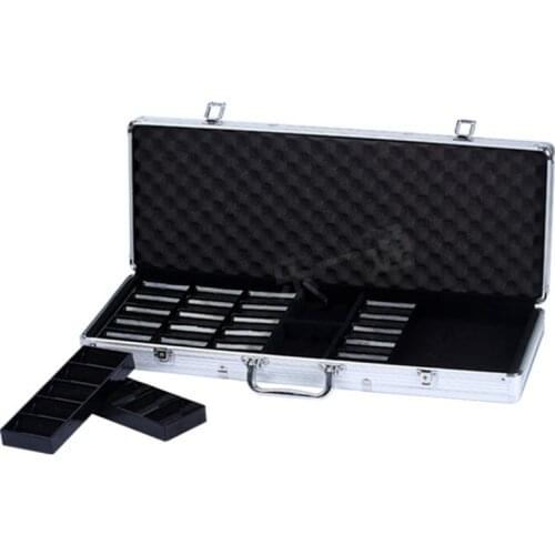 New high-grade professional aluminum chip boxes 400 codes yards chips poker coin carrying case silver with Acrylic chip stand