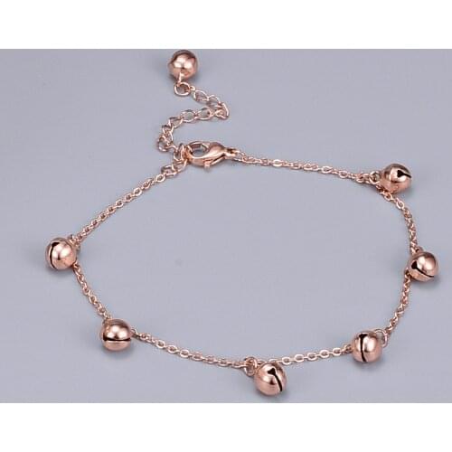 New stainless steel rose gold color multiple bells ankle bracelet for women, fashion cute charms bracelet cheville foot jewelry