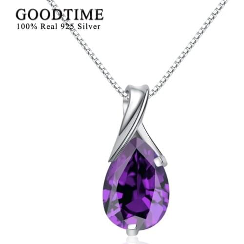 GoodTime Necklaces Women Fashion Silver 925 Jewelry Romantic Purple Crystal Water Drop Pendant Necklaces lovers Female Jewelry