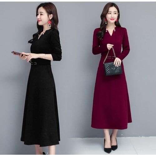 KMETRAM Spring Autumn Long Sleeve Dress Women Vintage Maxi Black Women Dress Elegant Ladies Dresses Plus Size Vestidos 7179