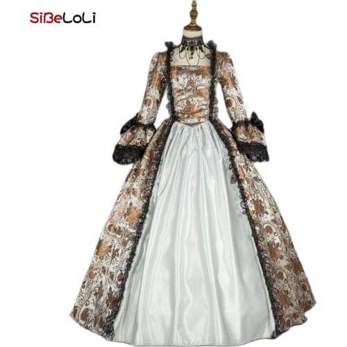 Renaissance Colonial Antique Floral Tea Garden Dress Vintage Historical Victorian Period Ball Gown Reenactment Theater Clothing