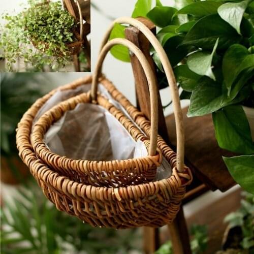 Wicker Wall Hanging Flower Basket Succulent Flower Pot Balcony Flower Stand Wall Hanging Natural Material Pastoral