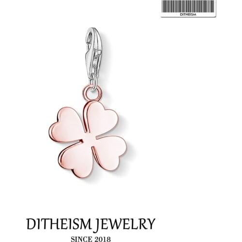 Rose Gold Color Cloverleaf Charm Pendant,2019 Fashion Jewelry 925 Sterling Silver Lucky Gift For Women Fit Bracelet Necklace