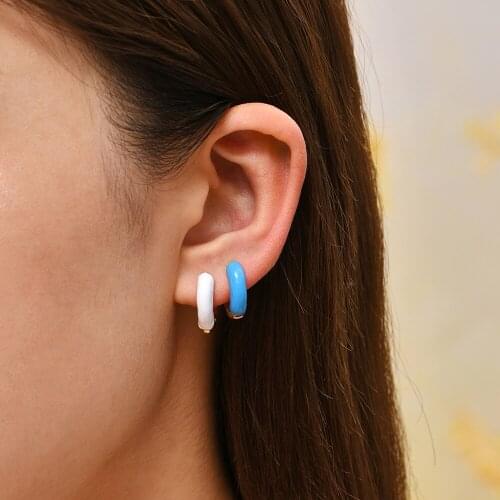 Simple Design Multicolor Enamel Hoop Earrings for Women Trendy Gold Color Geometric Circle Thick Metal Earrings Jewelry Gifts