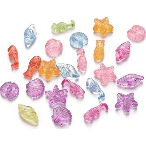 500g Transparent Acrylic Beads Mixed Marine Organism Shapes Mixed Color Beads For DIY Jewelry Making, Hole: 1.6mm; about 2500pcs