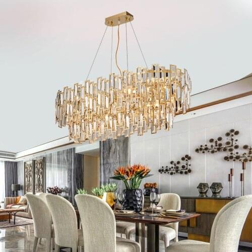 Light luxury crystal chandelier designer model room living room dining room bedroom stainless steel American long-shaped lamps