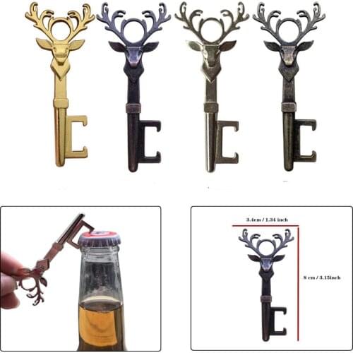 Christmas Deer Head Beer Bottle Opener Keychain Zinc Alloy Vintage Key Ring Pendant Bottle Opener For Festival Party Bar Gift