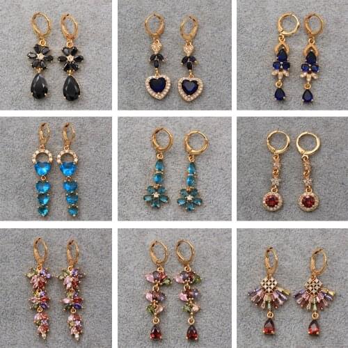 Dangler Waterdrop Heart Earrings Gold Plated Copper Stone Zirconia For Women Fashion Jewelry Accessories Wedding Party Gift