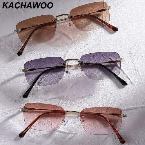 Kachawoo no frame retro sunglasses women small rectangle frame metal rimless sun glasses for men trending accessories brown grey