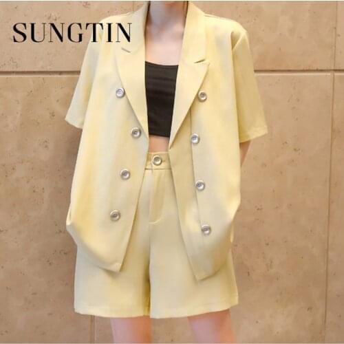 Sungtin Two Piece Sets Blazer Shorts for Women Elegant Loose Causal Blazer Suits Office Lady 2 Piece Sets Womens Outfits Summer