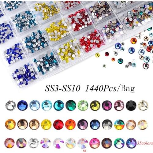 Swarovsky SS3-SS10 Nail Art Decoration Stones Shiny Gems Manicure Accessories 35 Colors