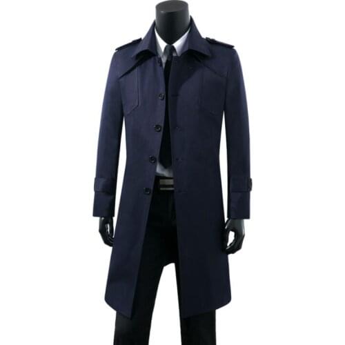 Mens trench coats blue belt spring autumn man single-breasted long coat men clothes casual slim overcoat long sleeve 9XL m1243