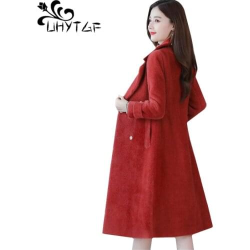 UHYTGF Quality Mink Cashmere winter fur coat Temperament slim long coat Noble mother elegant woman fur jacket veste femme 3XL371