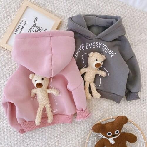 2021 Autumn Winter Baby Girls Hooded Sweatshirt Thicken Warm Kids Jackets Plus velvet Boys Coats Childrens Outerwear 1-6Year