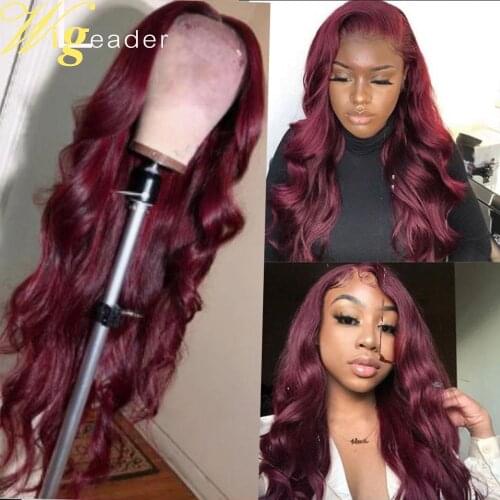 Wigleader Ombre Remy Human Hair Lace Front Wigs Burgundy Preplucked 13x6 Lace Frontal Wigs Remy Hair Wigs With Baby Hair