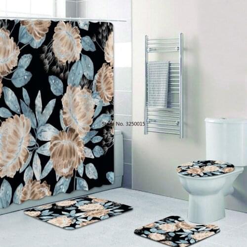 Modern Abstract Pink Flowers Floral Painting Shower Curtains Set for Bathroom Home Decor Elegant Bath Curtain Mats Rug 180x200