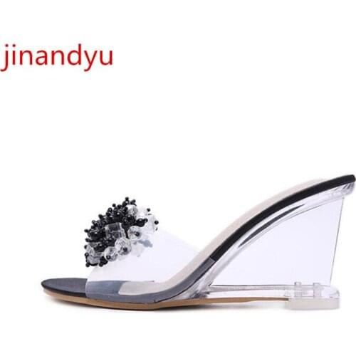 Big Size 42 43 Glitter Heels for Women Wedge Sandals Transparente New Women High Heels Fashion Woman Slippers Sandali Eleganti