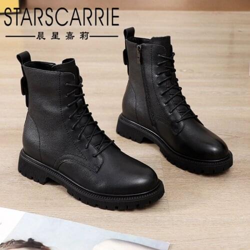 Top layer cowhide trendy riding boots 2021 autumn and winter new leather womens boots round toe mid-tube leather boots