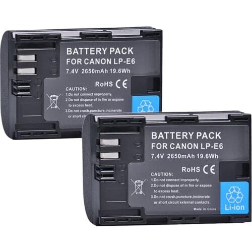 2pc 2650mAh LP-E6 LPE6 LP E6 LP-E6N Rechargeable Li-ion Battery For Canon EOS 5DS R 5D Mark II 3 5D Mark III 6D 7D 60D 60Da 70D