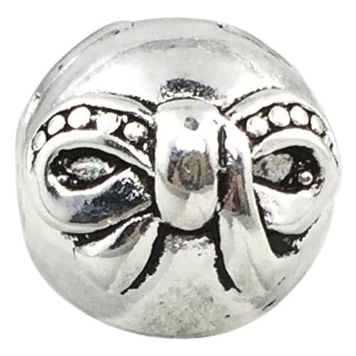 2Pcs/lot Bow Silve Plated Clip Charm Stopped European Beads Fit Charms Bracelets&Bangles Necklace