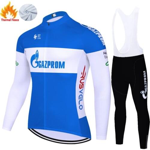 2020 blue gazprom team CYCLING JERSEY 12D bike pants set abbigliamento ciclismo invernale MENS Winter thermal fleece jersey