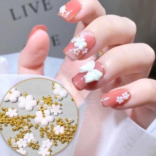 3D Nail Art Resin Nail Material Decorations Exquisite Pearl Japan Korea Flower White Art Beads Accessories Nail Kawaii W1M4