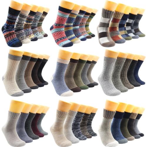 5 Pairs Winter Women&men with Thick Wool Socks Warmer Thicken Cashmere Pure Color Pack Socks for Men