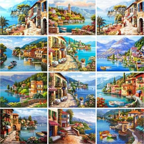 5D Diamond Painting Full Square Seaside House Diamond Art Landscape Cross Stitch Bead Embroidery Kits Home Decoration