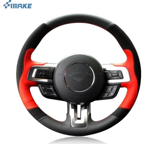 For Ford Mustang Steering Wheel Cover DIY Hand-stitched Car Interior Case Top Leather