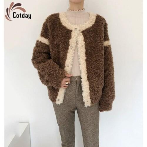 Cotday O Neck Thick Single Breasted Real Wool Loose Show Thin Winter Warm New Fashion Women Good Quality Natural Wool Fur Coat
