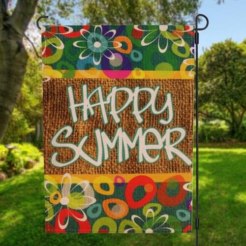 Two-sided Flowers Happy Summer Garden Flag Banner Home Decor with Windproof Rubber Stopper and Clip 12.5''x18.5'' 32x47cm