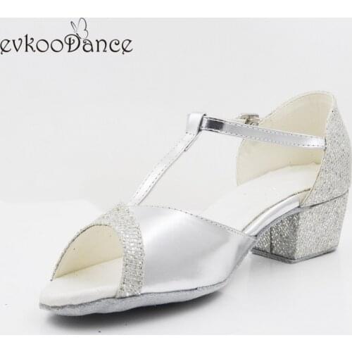 Evkoodance silver pu with glitter Professional 3cm heel height Dance Shoes Size US 4-12 Zapatos De Baile Evkoo-574