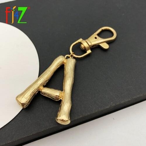 F.J4Z 2020 Trend Women Key Chain Alloy Big A-Z 26 Letters Key Holder Bamboo Initials Charms Bag Pendant Accessories Christmas