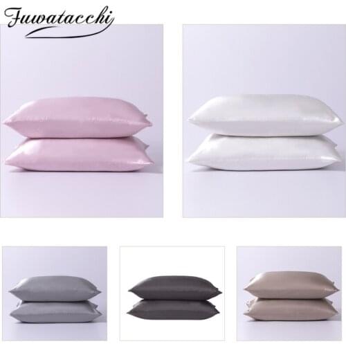 Fuwatacchi 2pcs Summer Polyester Silk Satin Cushion Cover Envelope Pure Color Smooth Pillow Cover for Home Sofa Decor Pillowcase