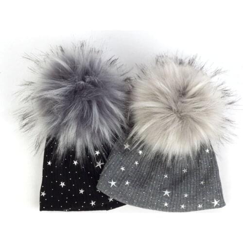 Newborn Cotton Beanie Warm Ear Gold Splatter Paint Skullies Fake pompom For Cute Baby Toddler Soft Star Print Hats Baggy Caps