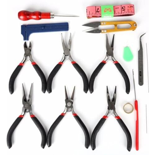 1Set Jewelry Tools & Equipments Beading Needle Ruller Scissors Tweezer Crimper Pliers Tool For DIY Jewelry Making