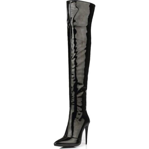 Foreign trade high heel boots pointed fine with knight patent leather boots size code side zippers sexy knee-high boots. "829