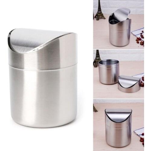 Stainless Steel Desk Trash Bin Countertop Waste Can With Swing Lid 1.5 L