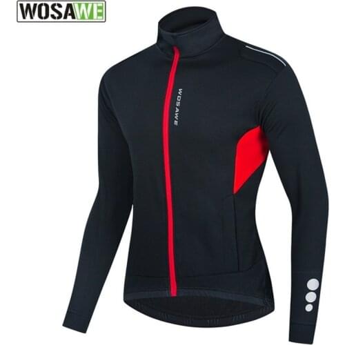 WOSAWE Reflective Mens Cycling Winter Jacket Long Sleeve Polyester Windproof Thermal Fleece Riding Bike Bicycle MTB Jersey