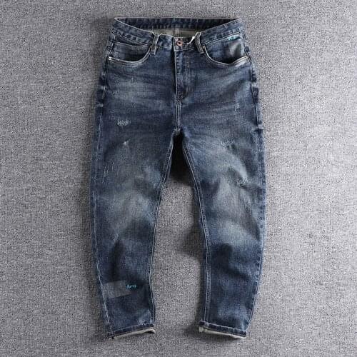 2021 Embroidery embellishment jeans mens slim little feet versatile autumn youth long pants high quality trouser 291