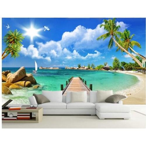 3d wallpaper custom photo non-woven mural wall sticker 3 d Wooden bridge over sea beach painting 3d wall room murals wallpaper