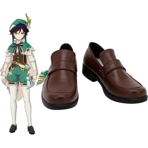 Genshin Impact Venti Cosplay Shoes Venti Brown Boots Cosplay Custom Made Any Size