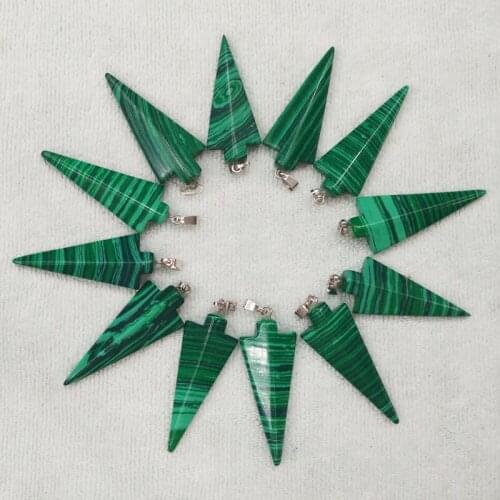 Wholesale 12pcs/lot good quality malachite stone arrow shape charms pendants for necklace jewelry making free shipping