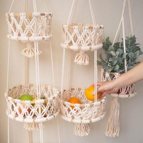 Durable Multifunction Hanging Basket Exquisite Hollow Woven Cotton Rope Handmade Storage Flowerpot Plant Hanger Hanging Baskets