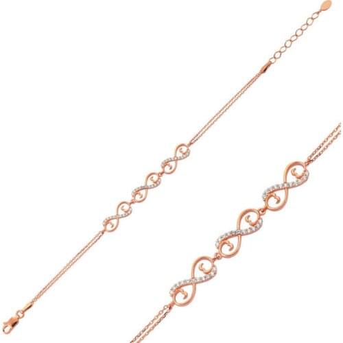 Silver Three Heart Infinity Ladies Bracelet